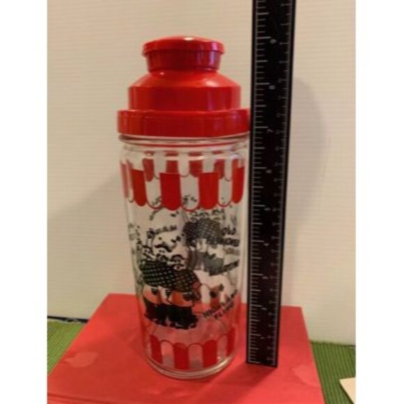 Vintage Hazel 3 Men Red Glass Cocktail Shaker with Plastic Lid 9.5 inch tall 194 - Picture 8 of 10